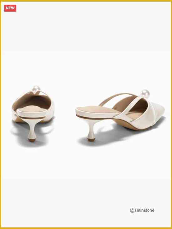 Duchess Pointed Toe Pearl Heeled Mules by Badgley Mischka Pearl Embellished Kitten Heel Mules Satin Pointed Toe Wedding Party Dress Shoes